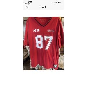 Aeropostale Mens V-Neck Jersey Graphic T-Shirt‎ Red 87 NYC Athletic Small
